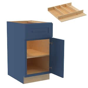 Grayson 18 in. W x 24 in. D x 34.5 in. H Mythic Blue Painted Plywood Shaker Assembled Base Kitchen Cabinet Right UT Tray