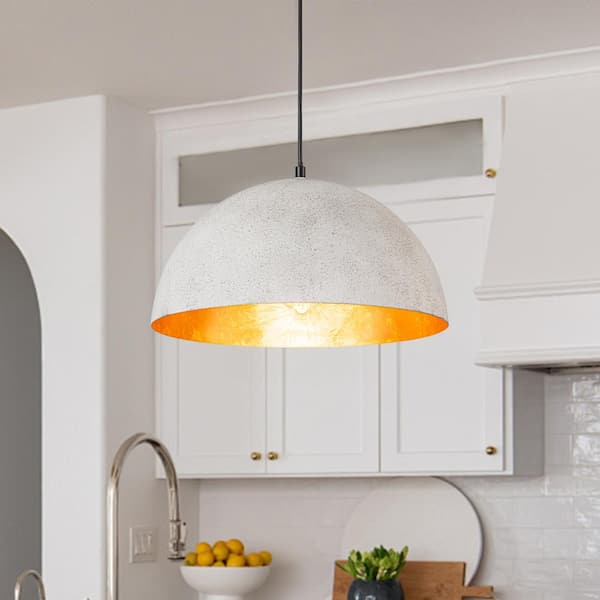 PCover 1-Light Antique White Medium Dome Pendant Light with Gold Leaf Interior shade