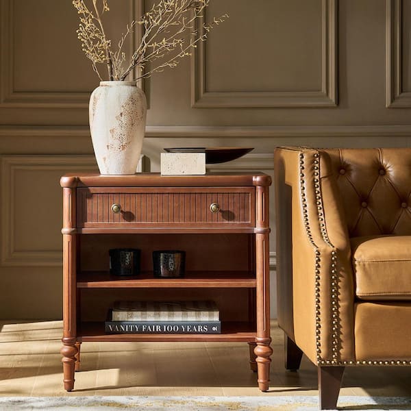 Roland Brown 1-Drawer 26 in. W Nightstand with Built-In Charging Station