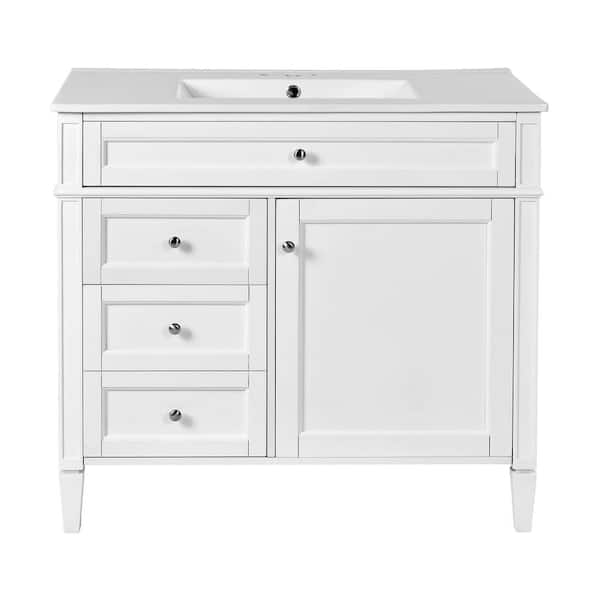 36 in. W x 18 in. D x 34 in. H Single Sink Freestanding Bath Vanity in White with White Ceramic Top