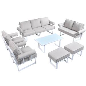 Havasu White 7-Piece Aluminum Outdoor Patio Conversation Sofa Set with Beige Cushions