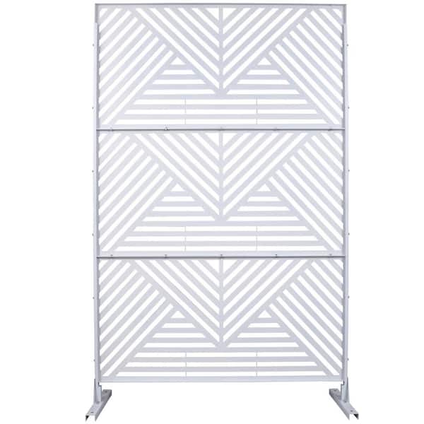 Tidoin 6.3 ft. x 4 ft. White Steel Freestanding Flat Flat Top Decorative Privacy Screen Metal Fence Panel