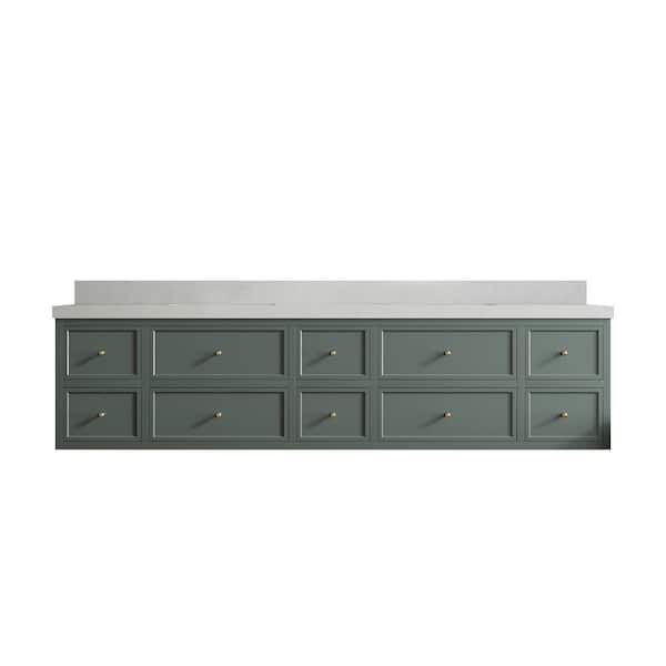 Willow Collections Roswell 84 in. W x 22 in. D x 36 in. H Double Sink Bath Vanity in Pewter Green with 2 in. Carrara qt. Top