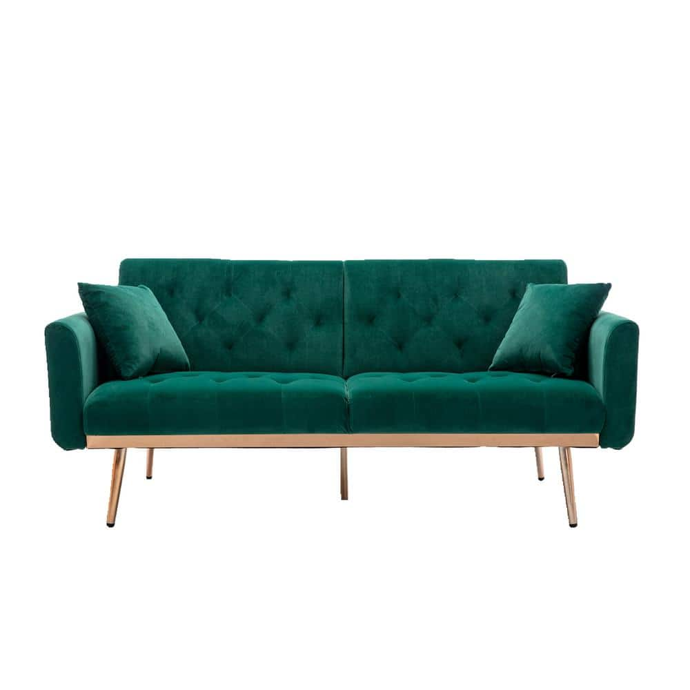 Wateday 63.78 in. Green Velvet 2-Seater Loveseat with Rose Gold Metal ...