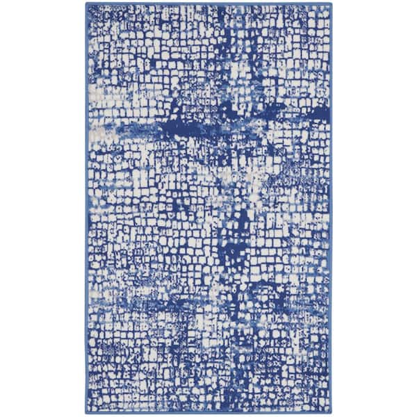 Nourison Whimsicle Ivory Navy 3 ft. x 5 ft. Abstract Kitchen Area Rug