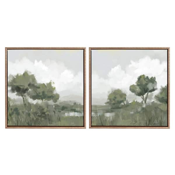 Kate and Laurel Sylvie Abstract Tree Landscape Framed Canvas Wall Art Set 2-Piece Gold 22.00 in. x 22.00 in.