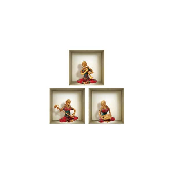 MI ALMA 12 in. x 12 in. Red and Gold Abstract 3D Niche Wall Decal 3-Piece Stunning Decorative Stickers for Home and Office