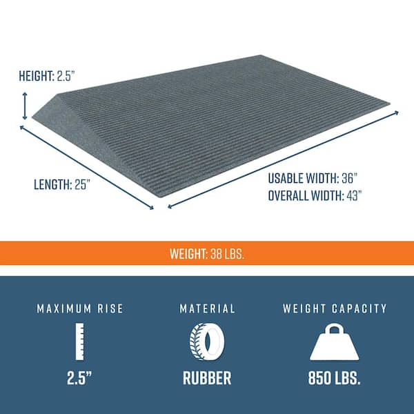 TRANSITIONS 25 in. L x 43 in. W x 2.5 in. H Angled Entry Door Threshold Mat, Grey, Rubber