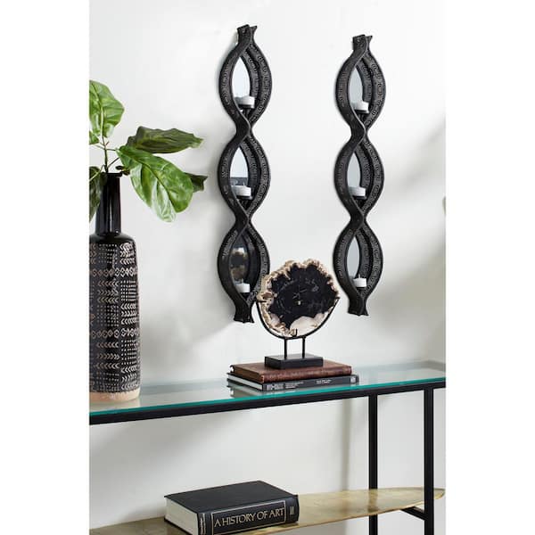 Litton Lane Eclectic Figure Eight Black Mesh Metal Wall Sconces with Mirrors, Set of 2