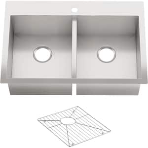 Vault Drop-In/ Dual Mount Stainless Steel 33 in. 1-Hole Double Basin Kitchen Sink