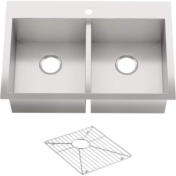 KOHLER Vault Drop-In/ Dual Mount Stainless Steel 33 in. 1-Hole Double Basin Kitchen Sink