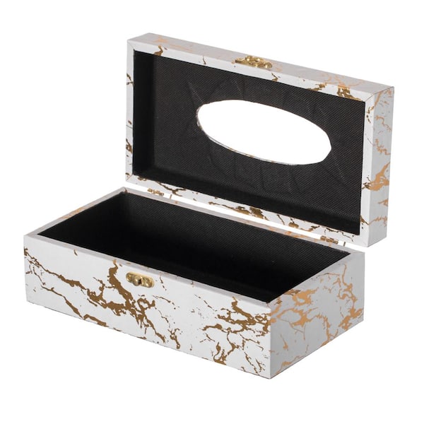 Vintiquewise Velvet Modern Paper Facial Tissue Box Holder in Rectangular  White and Gold QI003978_RC_WTG - The Home Depot