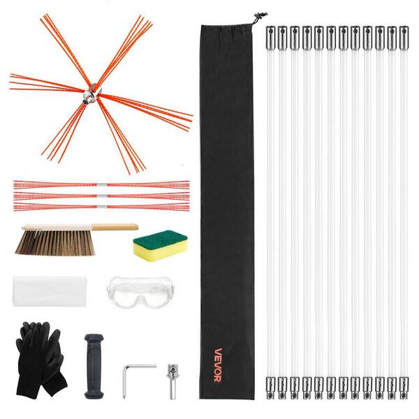 VEVOR 39 ft. Chimney Sweep Kit with 12 Reinforced Nylon Flexible Rods 360-Degree Cleaning Brush Chimney Cleaner