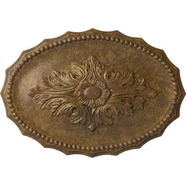 Ekena Millwork 16-7/8 in. W x 11-3/4 in. H x 1-1/2 in. Oxford Urethane Ceiling Medallion, Rubbed Bronze