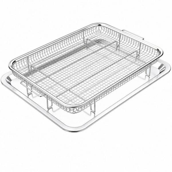 2-Piece Air Fryer Tray and Pan Set with 30-Pieces Parchment Papers, Stainless Steel Oven Air Fryer Basket and Tray