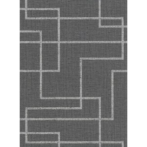 Clarendon Charcoal Geometric Faux Grasscloth Charcoal Wallpaper Sample