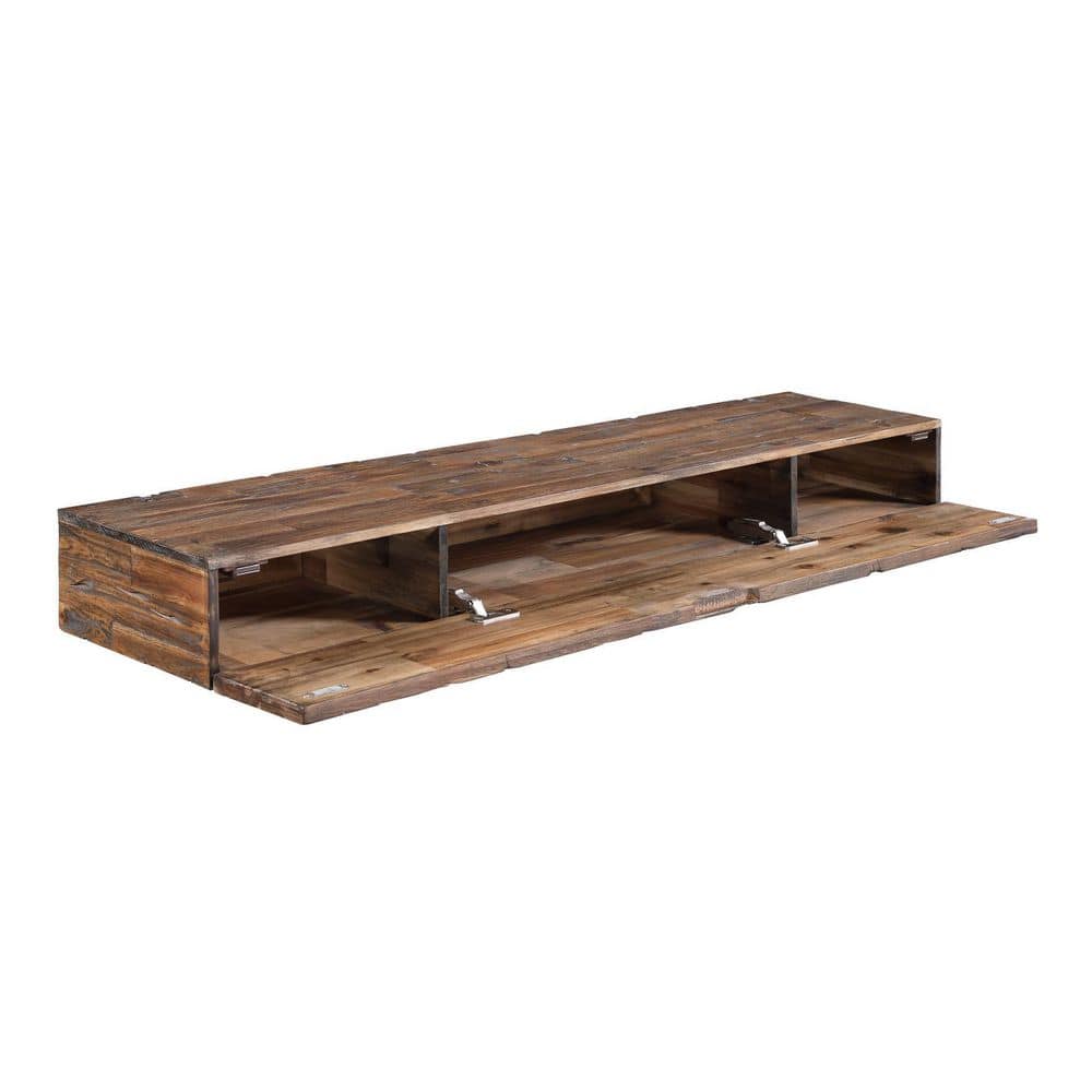 Distressed Dark Brown Acacia Wood 3-Tier Floating Shelves with Hidden Storage