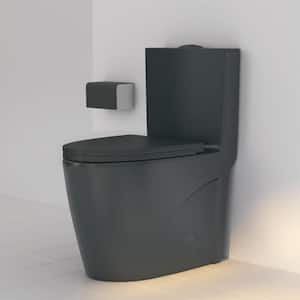Reno 1-Piece 1.1/1.6 GPF Siphon Dual Flush Elongated ADA Chair Height Toilet in Matte Black, Seat Included