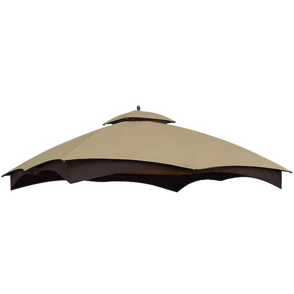 Unbranded Outdoor Replacement Canopy Top Double Tier Gazebo Roof Cover w/ Air Vent 10 x 12 Khaki Gazebo Cover Replacement Top Only