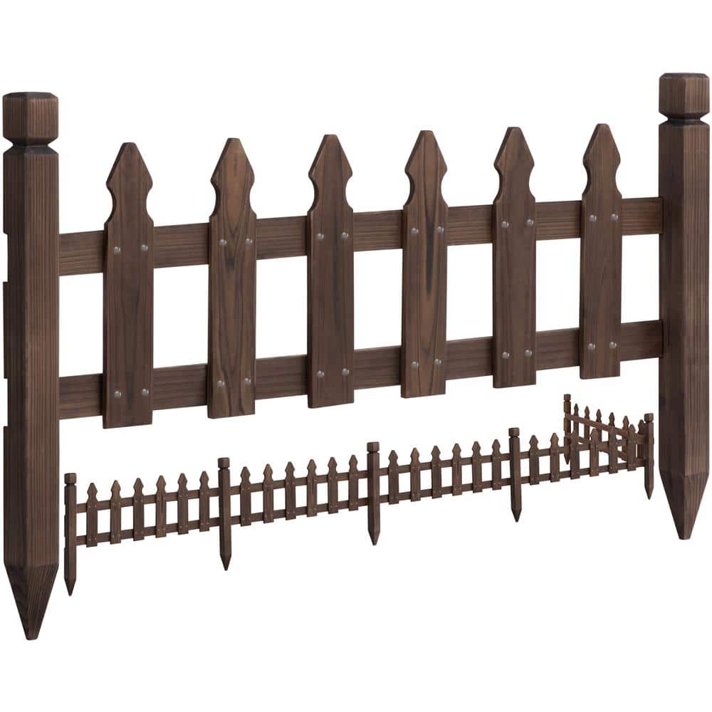 Rustic Dark Brown Fir Wood Garden Picket Fence Set