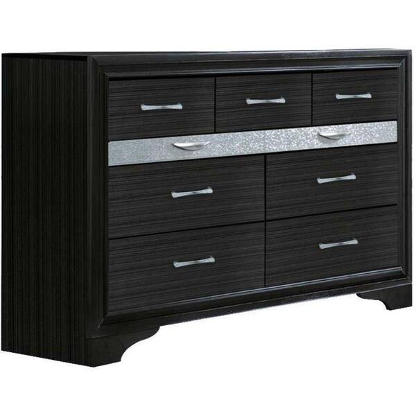 Benjara 16.54 in. Black and Silver 6Drawer Wooden Dresser Without