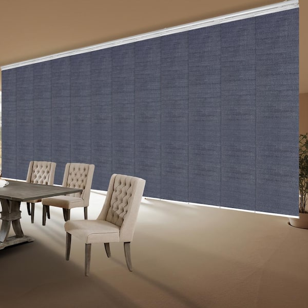 EMOH Midnight Blue 140 in. - 260 in. W x 116 in. L Adjustable 12-Panel White Double Rail Panel Track with 23.5 in. Slates
