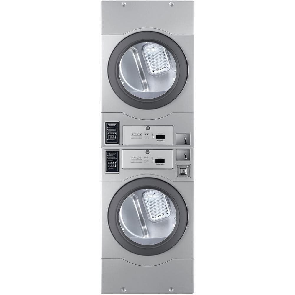 Commercial Laundry 7 cu. ft. Grey Stainless Steel Stacked Electric Dryer Coin-Operatedand Free Use