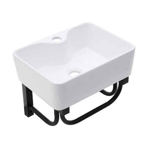 Coporesell 5 in Wall-Mounted Rectangular Bathroom Ceramic Sink in White