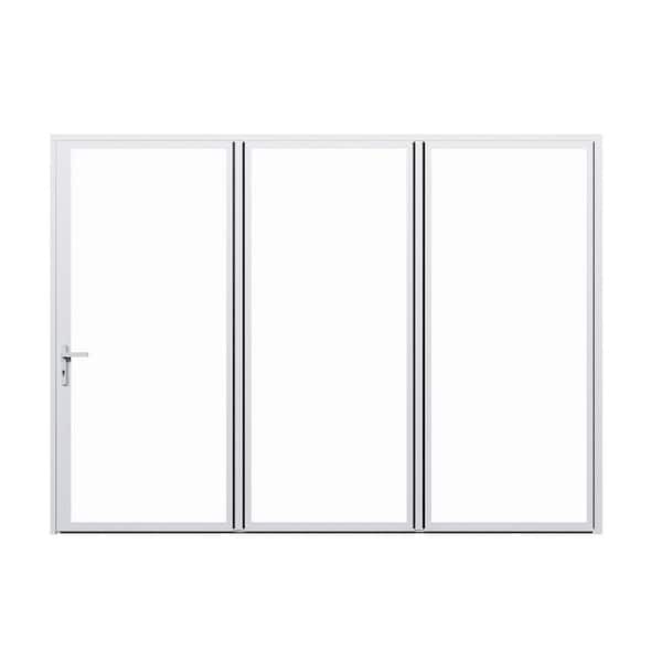 TEZA DOORS Teza 85 Series 108 in. x 80 in. Gloss White Left to Right Folding Aluminum Bi-Fold Patio Door