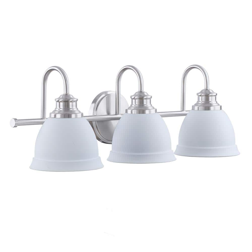 25-Inch Satin Nickel 3-Light Vanity Fixture with White Shades