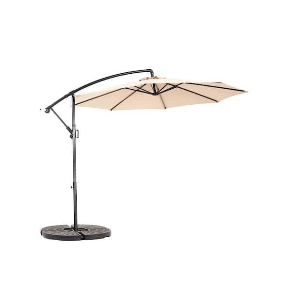 Tenleaf 10 ft. Hanging Market Patio Umbrella in Khaki with Easy Tilt Adjustment, Polyester Shade, 8-Ribs