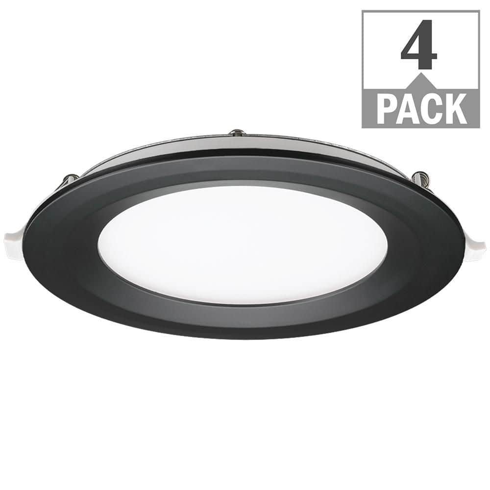 Commercial Electric 6 in. Canless Integrated LED Recessed Light Black Trim Kit 900 Lumens Adjustable CCT Kitchen Bathroom Remodel 4 Pack