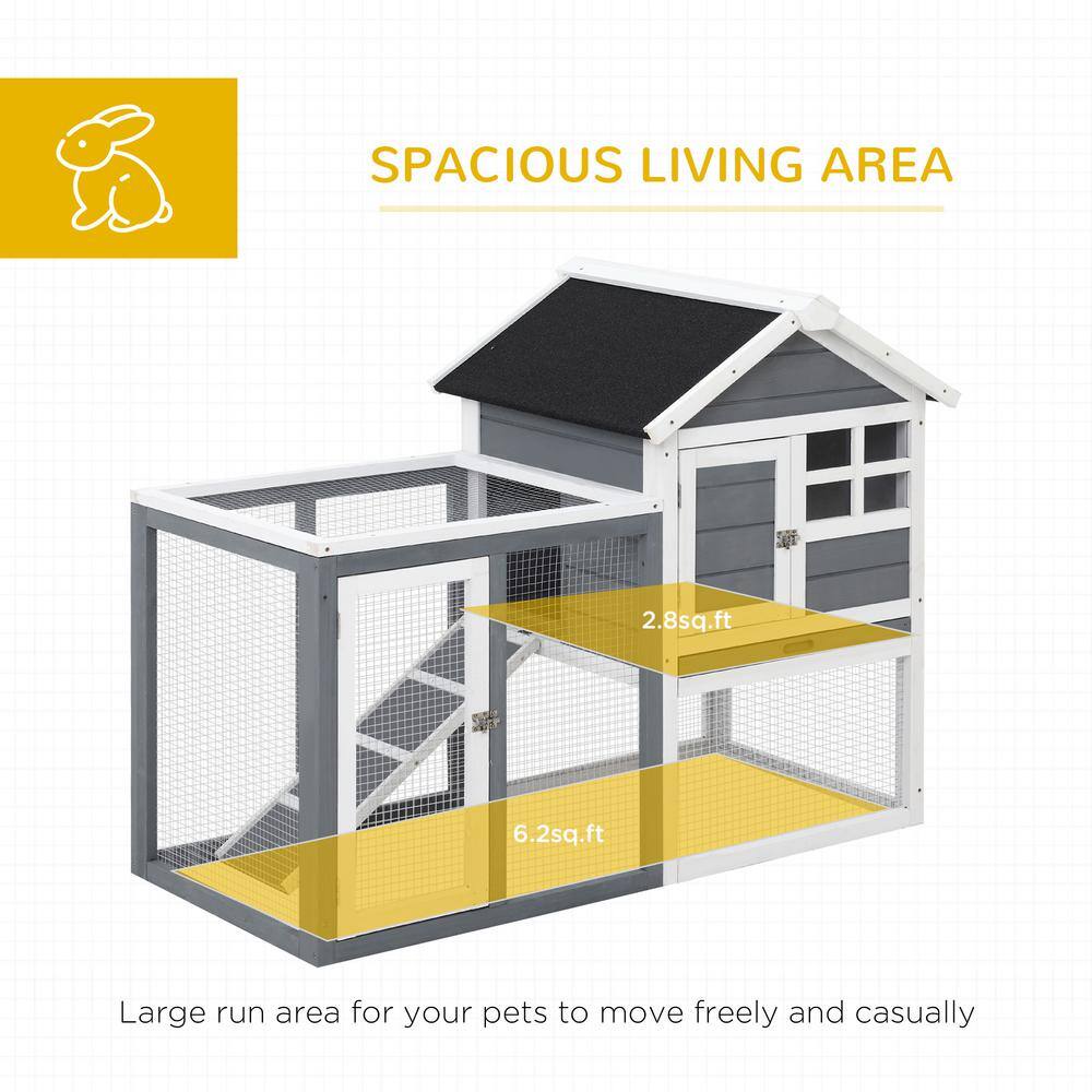 Grey Wooden Outdoor Rabbit Hutch with Enclosed Run