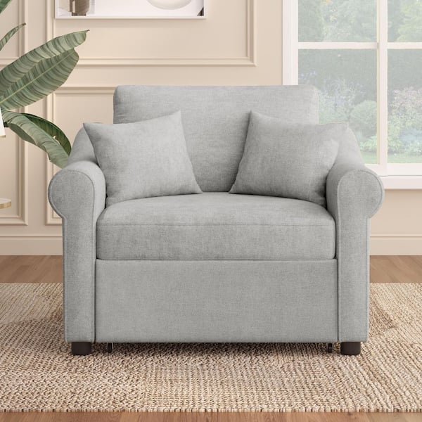 Gray Chenille Convertible Sleeper Chair with Adjustable Backrest