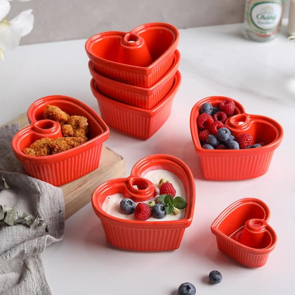 食器 capkaname LAIFUCAM 6 Piece Heart Shape Ceramic Ramekins Set, 8oz Oven and
