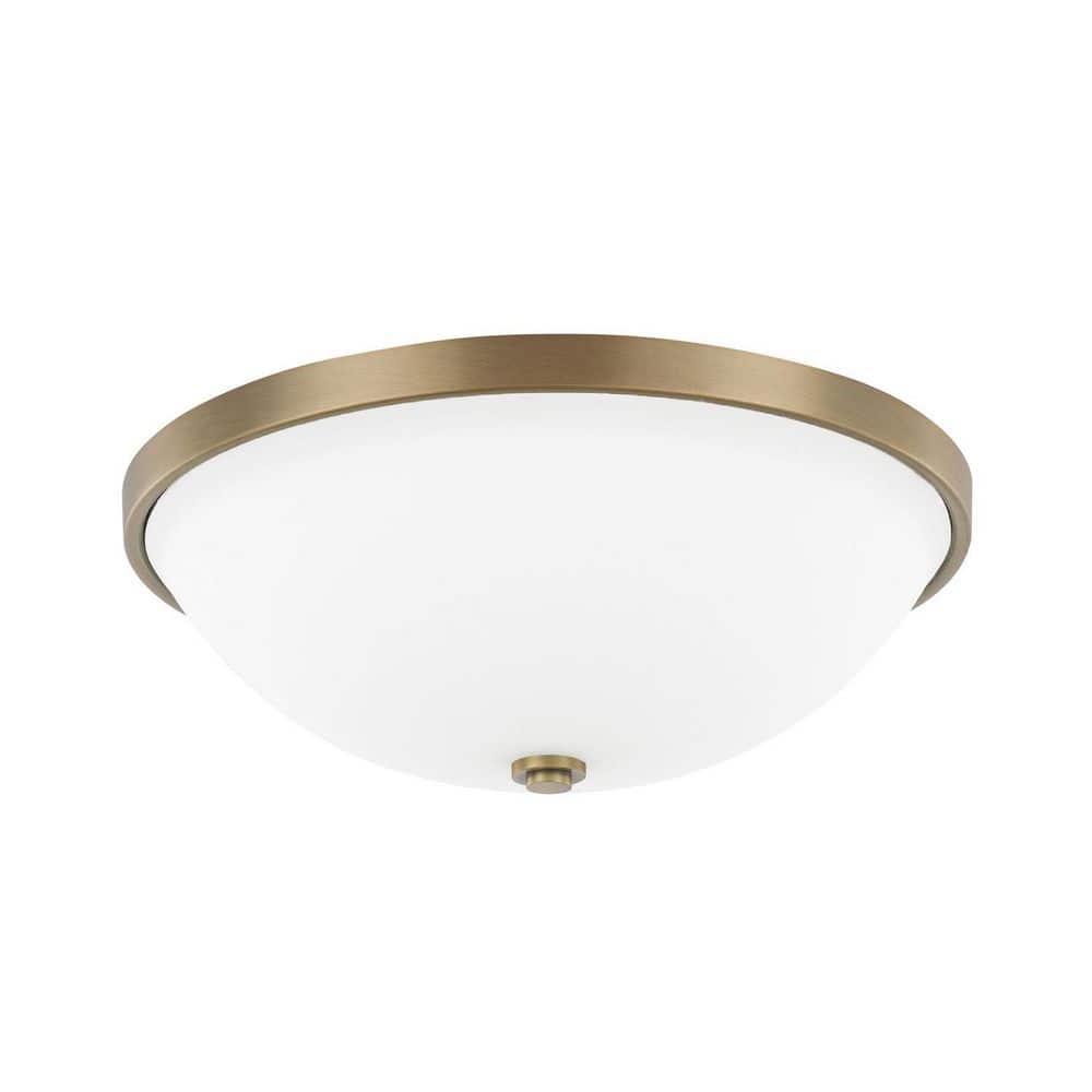 Perkins 12.5 in. 2-Light Dome Antique Aged Brass Flush Mount Light with Soft White Glass Shade and No Bulbs Included price history on PriceWatchPro