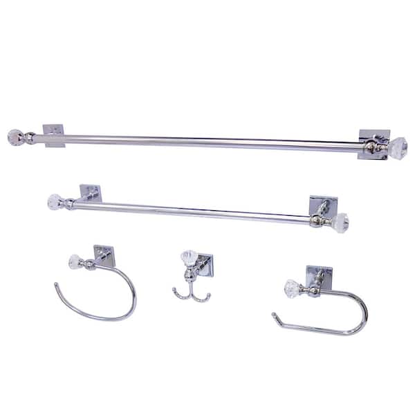 Kingston Brass Square Crystal 5-Piece Bath Hardware Set in Chrome