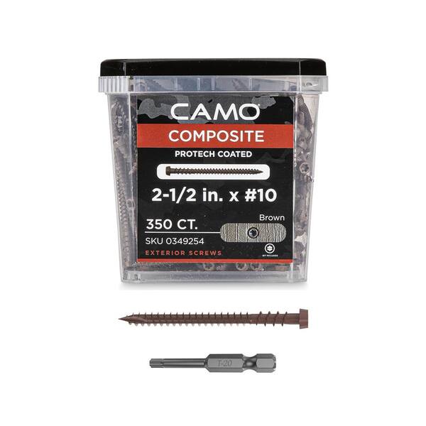 CAMO 5lbs (approx 350) Dark Brown Composite Deck Screws – 3x10 Star Drive, 316 Stainless
