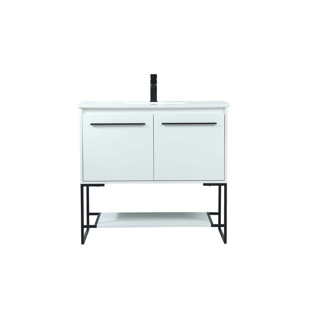 Timeless Home 36 in. W Single Bath Vanity in White with Engineered Stone Va