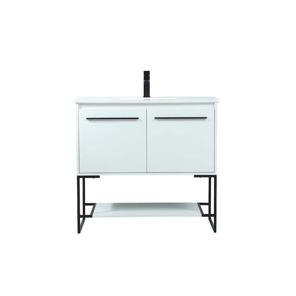 Unbranded Timeless Home 36 in. W Single Bath Vanity in White with Engineered Stone Vanity Top in Ivory with White Basin
