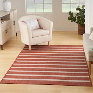 Positano Terracotta Ivory 6 ft. x 9 ft. Stripes Contemporary Indoor/Outdoor Area Rug