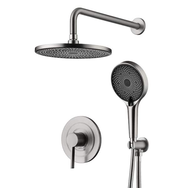 Modern Single Handle 1-Spray Shower Faucet 1.8 GPM with Ceramic Disc Valves in. Brushed Nickel (Valve Included)