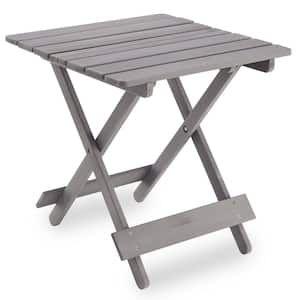 Gray Natural Wood Outdoor Side Table with Extension