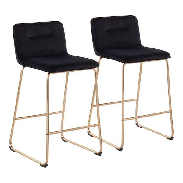 Lumisource Casper 35 in. Black Velvet and Gold Metal Counter Height Bar Stool (Set of 2)