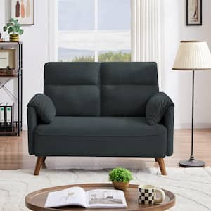 50.59 in W Square Arm Cotton Modern Fabric Straight Sectional Sofa in Charocal