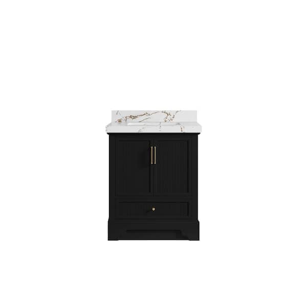 Willow Collections Alys 30 in. W x 22 in. D x 36 in. H Single Sink Bath Vanity Center in Black with 2 in. Viola Brown Top