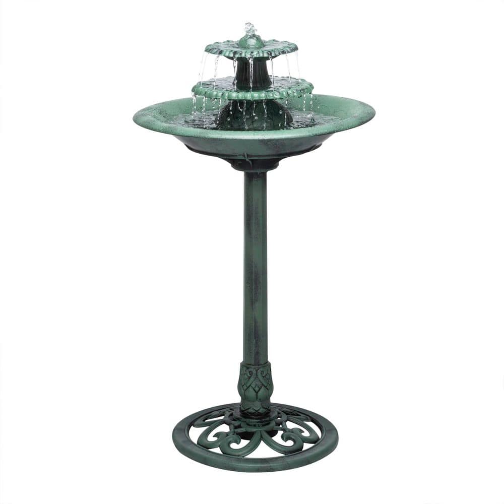 35 in. Tall Outdoor 3-Tiered Pedestal Water Fountain and Birdbath, Green price history on PriceWatchPro