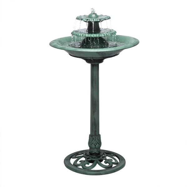 35 in. Tall Outdoor 3-Tiered Pedestal Water Fountain and Birdbath, Green