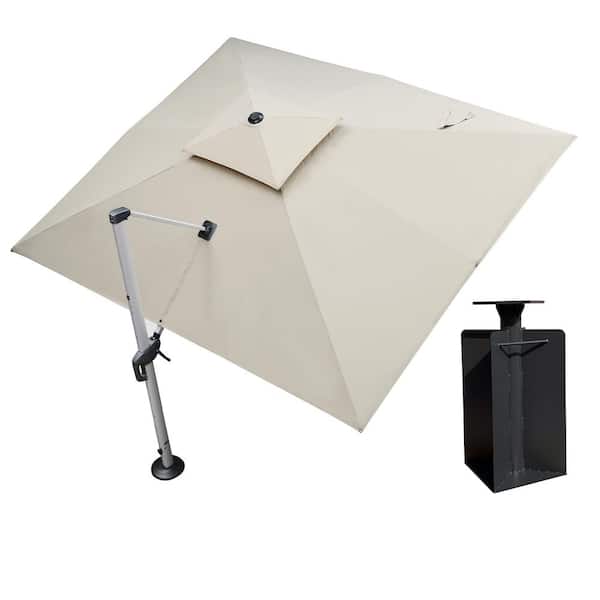 PURPLE LEAF 10 ft. x 12 ft. High-Quality Aluminum Cantilever Polyester Outdoor Patio Umbrella with Base in Ground, Beige