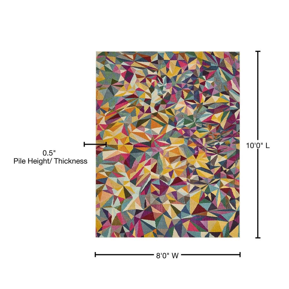 Blue Geometric 8' x 10' Stain-Resistant Synthetic Area Rug